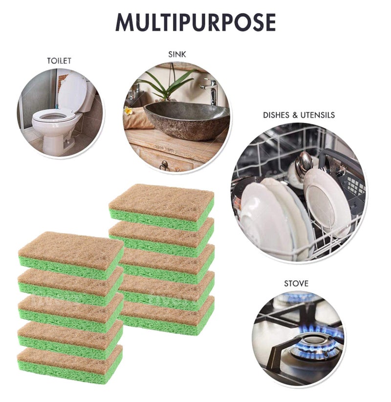 SCRUBIT Natural Sponges - 10 Pack Biodegradable Compostable Cellulose and Coconut Natural Sponges for Dishes, Eco Friendly Non Toxic Kitchen Sponge - Image 4